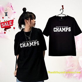 Áo thun tay lỡ nam nữ, áo phông Unisex form rộng chất vải cotton mát mịn thấm hút mồ hôi in hình CHAMPs