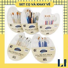 Set khay pha màu và bộ 6 cọ vẽ. Combo palette pha màu và 6 cọ vẽ tiện lợi