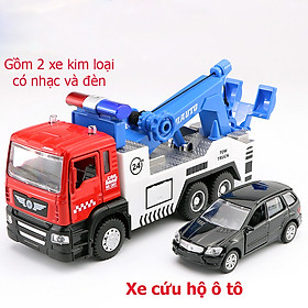 Đồ chơi mô hình xe cứu hộ vận chuyển ô tô KAVY No.8809 gồm 2 xe có nhạc và đèn