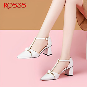 Giày sandal nữ cao gót 5 phân hàng hiệu rosata hai màu đen trắng ro535
