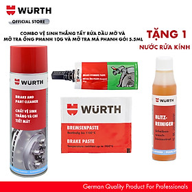 Wurth Combo Vệ Sinh Thắng Tẩy Rửa Dầu Mỡ Và 2 Loại Mỡ Chuyên Dụng Cho Ô tô Mỡ Tra Ống Phanh 10g Và Mỡ Tra Má Phanh 5,5ml