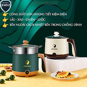 Nồi Điện Mini Shiban 2 Tầng Đa Năng Tặng Kèm Khay Hấp ( Chiên, Xào, Nấu ăn, nấu cơm, nấu lẩu mini )