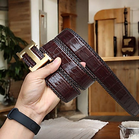 Dây lưng bản lớn có Đan viền thủ công Cao cấp. Dây liền tấm da bụng cá sấu siêu bền. Khóa H thép Ko gỉ đẹp đẳng cấp