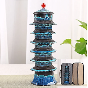 Bộ Trà Đạo Hạo Thiên Tháp Chinese Pagoda Stackable cao cấp - (6 tách + 1 ấn) Có túi đựng