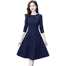 Women Dress Blue 3/4 Sleeves Solid Spring Summer Vintage Knee-Length A-line Casual Dress Elegant fashion Party Vestidos