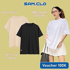 Áo thun nam nữ SAM CLO tay lỡ form rộng Unisex mềm mại, thoáng mát mặc cặp, nhóm TRƠN - 100% COTTON