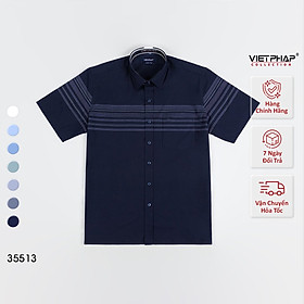 Áo Sơ Mi Nam Ngắn Tay VIỆT PHÁP Form Luxury Chất liệu Bambo In Sọc lịch lãm, sang trọng 35513