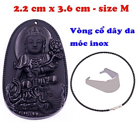 Mặt Phật Phổ hiền thạch anh đen 3.6 cm kèm vòng cổ dây da đen - mặt dây chuyền size M, Mặt Phật bản mệnh