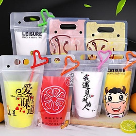 Mua Combo 10 Túi Zip Đựng Trà Sữa/Đồ Uống Siêu Cute Tặng Kèm Ống Hút