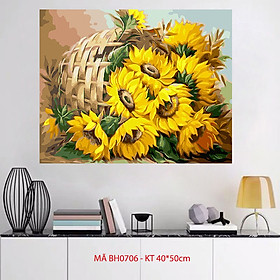 Mua Tranh sơn dầu số hoá tự tô màu về hoa - Mã BH0706 Giỏ hoa hướng dương