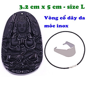 Hình ảnh Mặt Phật Thiên thủ thiên nhãn đá thạch anh đen 5 cm kèm vòng cổ dây da đen - mặt dây chuyền size lớn - size L, Mặt Phật bản mệnh, Quan âm bồ tát