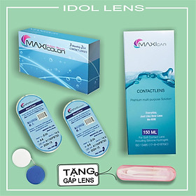Combo lens cận không màu, nước ngâm lens 150ml, gắp lens, khay ngâm lens