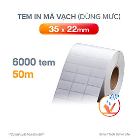 Tem in mã vạch VAYO 35x22mm, 3 tem/hàng (dùng mực), in barcode sản phẩm