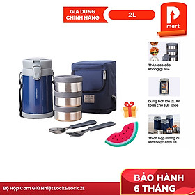 Bộ Hộp Cơm Giữ Nhiệt Lock&Lock Easy Carry 2L LHC8039 Có Túi (1 Hộp 720ml, 2 Hộp 420ml Kèm 1 Bộ Muỗng Và Nĩa) Tặng 1 mút rửa chén