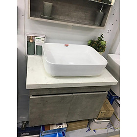 Chậu lavabo rửa mặt đặt bàn đá vuông bo tròn cạnh, viền chậu mỏng