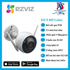 Camera wifi ngoài trời Ezviz H3 3K 5.0 megapixel, có màu ban đêm, đèn còi báo động, đàm thoại _ hàng chính hãng bảo hành 24 tháng