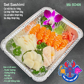 Mã 409_Set Sashimi Cá Hồi, Cá Cờ Kiếm, Cá Tráp, Sò Điệp Nhật 250g