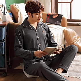 9202 - Bộ Pijama nam dài tay cao cấp trơn màu phù hợp mọi lứa tuổi, tông tối gọn dáng, size L-3XL