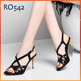 Giày sandal nữ cao gót 7 phân hàng hiệu rosata hai màu đen vàng ro542