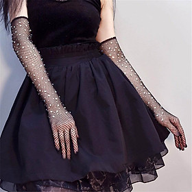 Găng tay sang chảnh màu đen dạng lưới đính đá lấp lánh cho Cô dâu và Dạ hội, đi tiệc, sự kiện, lễ hội MS: 42951
