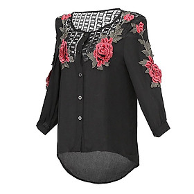 Ladies Women Floral Long Fashion Blouse Casual Sleeve Shirt Print - XL