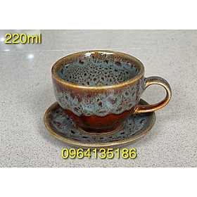 Mua Set Cốc cà phê capuchino gốm Bát Tràng dung tích 220ml men hoả biến gấm rêu