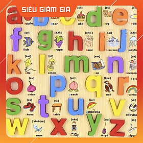 Hình ảnh   Bảng Chữ Cái Nổi Song Ngữ Chữ Thường  Bằng Gỗ,Bé học Tiếng Việt,Tiếng Anh