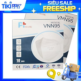 Hộp 10 Cái Khẩu Trang VNN95, Có Bông, kháng Khuẩn, Chống Bụi Siêu Mịn PM2.5, Màu Trắng - Đạt Các Chứng Chỉ ISO 13485, ISO 9001, CE, FDA, TGA.