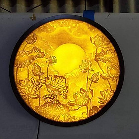 Đèn Hào Quang Phật In Tranh Trúc Chỉ DECORNOW 40 cm, 50 CM, 60 CM Trang Trí Ban Thờ, Hào Quang Trúc Chỉ HOA SEN DCN-13