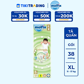 Tã/bỉm quần Molfix Thiên nhiên Jumbo XL (12kg - 17kg) - Gói 32+6 miếng