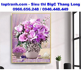 Mua Tranh thêu chữ thập bình hoa hồng tím thêu kín E171 chưa thêu