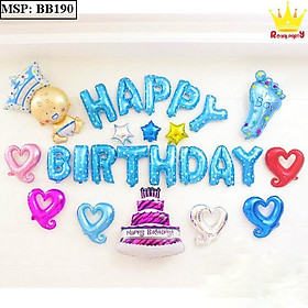 Bộ chữ happy birthday màu xanh + đầy đủ phụ kiện