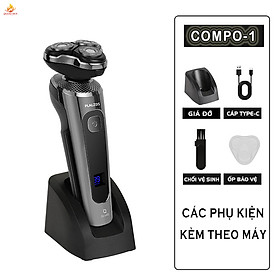 Máy cạo râu 3 lưỡi tích hợp thêm 4 phụ kiện, màn hình số hiển thị pin tiện lợi