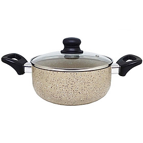 Nồi hợp kim Nhôm vân đá phủ chống dính 2 mặt GreenCook GCS03 nắp kính cường lực Size 20Cm, Sâu 9cm - Màu Ngẫu Nhiên