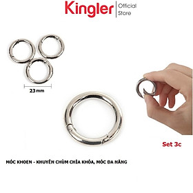 Set 3 Vòng Khuyên Tròn, Móc Khoen Chùm Khóa Trơn Kim Loại Màu Bạc, Móc Chùm Chìa Khóa, Móc Đa Năng. Kingler 5070