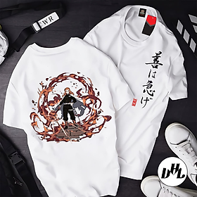 Áo thun trắng Anime, Manga Thanh g diệt quỷ Viêm trụ lửa, Unisex Nam Nữ có Size áo từ 25-95kg