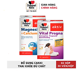 Bộ đôi dưỡng thai bổ sung canxi, Vitamin tổng hợp, DHA cho mẹ bầu Doppelherz Vital Pregna + Mg Canxi D3 (02 hộp 30 viên)