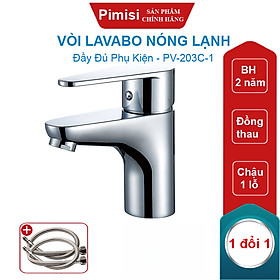 Vòi Lavabo Nóng Lạnh Pimisi PV-203C-1, Dùng Cho Chậu Rửa Mặt 1 Lỗ Ở Phòng Tắm - Điều Chỉnh Bằng Gật Gù | Chính Hãng