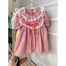 Váy chấm bi cổ ren cho bé 8-23kg phối nơ đỏ chất thô đũi cực mềm nhẹ mát cho bé xinh lung linh BBShine – D079