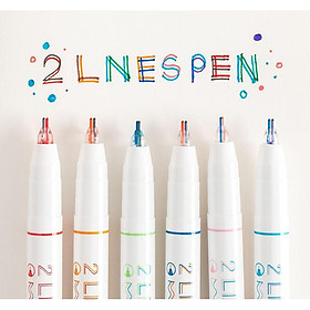 Bộ 6 Bút ghi chú 2 LINES PEN 0.5mm 2 ngòi cao cấp H106