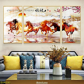 Mua Tranh Canvas Bộ 3 Bức Phong Thủy - Tranh Đàn Ngựa Phi Dũng Mãnh Cao Cấp