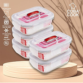 Bộ 5 hộp thủy tinh COBA'COOK chịu nhiệt hộp đựng cơm trữ thức ăn thực phẩm trong tủ lạnh chữ nhật 370ml- CCL35