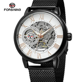 Đồng hồ nam thời trang Forsining chuyển động cơ dạ quang Chữ số La mã Mặt số kinh doanh không thấm nước-Màu Đen trắng