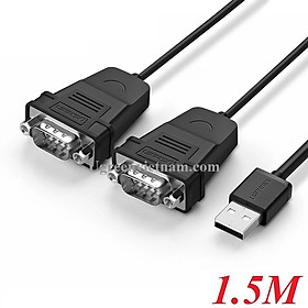 Cáp chuyển đổi USB 2.0 sang 2 đầu COM RS232 đực chuẩn DB9 dài 1.5m UGREEN US229 30769 - Hàng chính hãng