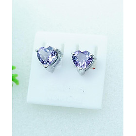 Bông tai thạch anh tím Amethyst mài giác trái tim 5.8mm