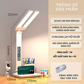 Đèn học tích điện chống cận Có màn hình LCD hiển thị đa thông tin dung lượng khủng bảo vệ thị lực