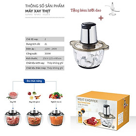 Mua Mua 1 tặng 1 - Máy xay thịt thực phẩm đa năng -  Dung tích 2L tiện dụng cho gia đình- Cối thủy tinh- Thiết kế nhỏ gọn- Độc đáo