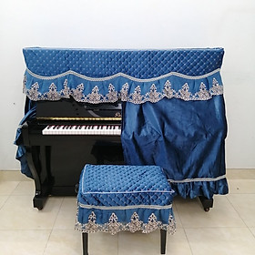 BỘ KHĂN PHỦ ĐÀN PIANO CƠ MÀU XANH NƯỚC BIỂN