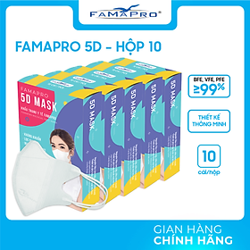 [HỘP - FAMAPRO 5D MASK] - Khẩu trang y tế kháng khuẩn 3 lớp Famapro 5D Mask (10 cái/ hộp) - COMBO 5 HỘP