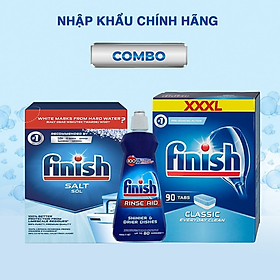 Combo Viên rửa bát Finish Classic 100 viên + Muối Finish 4.0kg + Nước làm bóng Finish 400ml